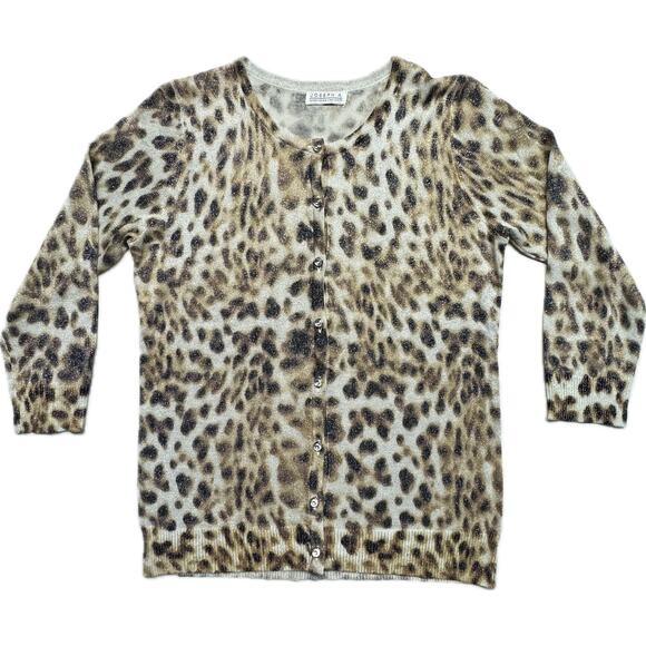 Joseph A Boho Metallic Animal Print Cardigan Women No Size Tag Ivory Brown Black - Picture 1 of 6